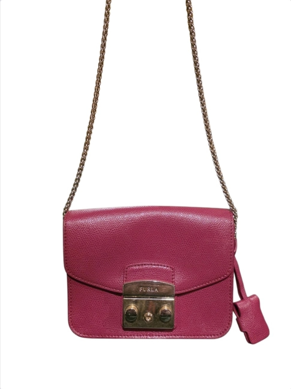 Furla Metropolis Crossbody Fuchsia Leather with Gold Hardware